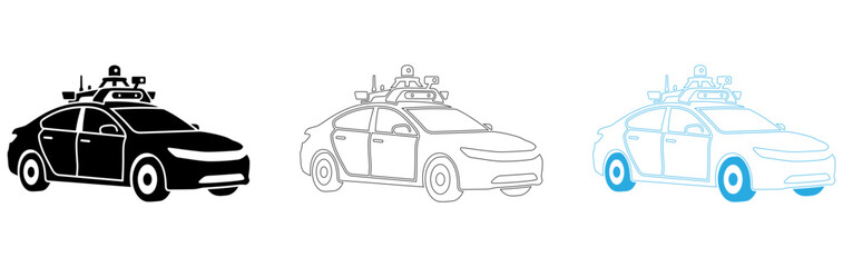 Modern police car and autonomous vehicle icons with surveillance equipment on top © Nowshad