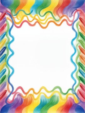 Colorful crayon drawing with wavy multicolored border
