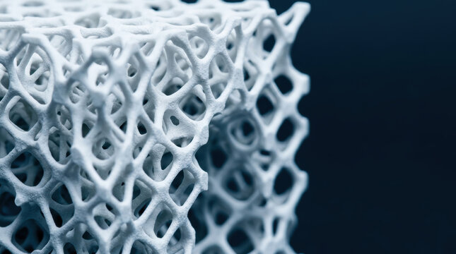 Osteoporosis research reveals porous bone structure with delicate trabecular tissue against dark background