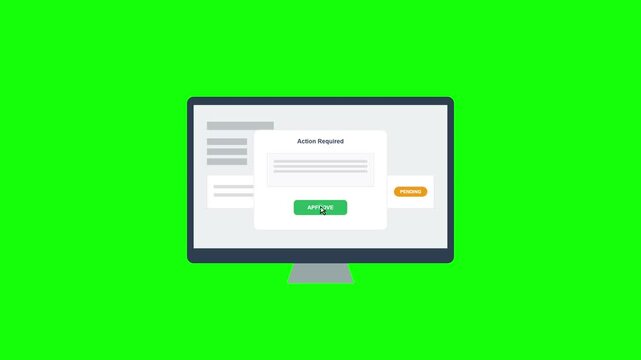 Computer monitor displaying cookie consent popup window animation on green screen background.