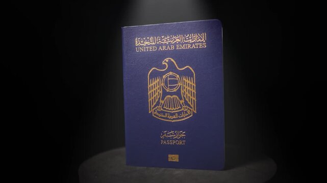 United Arab Emirates Passport Under Dramatic Lighting