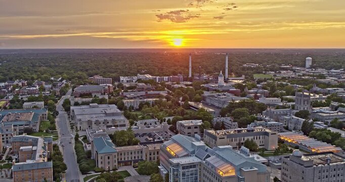 Columbia Missouri Aerial v5 golden hours sunset cityscape pull out shot revealing campus areas - Shot with Inspire 2, X7 camera - August 2020