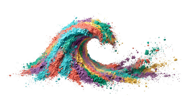 Colorful wave of powder exploding in mid-air