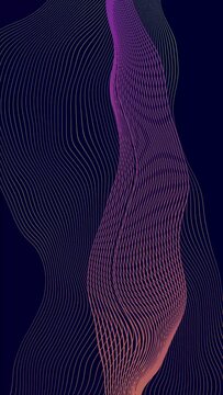 Vertical video shows waves of blue, orange, red, and purple gradient lines twisting and flowing gently, creating a futuristic modern abstract visual.