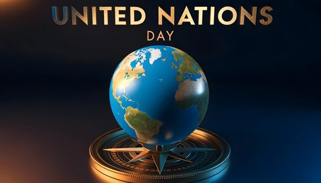 United Nations Day celebration concept with a globe on a compass base