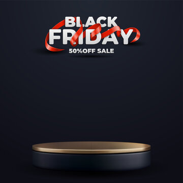 3D cylinder luxurious podium. Graphic elements for Black Friday sale