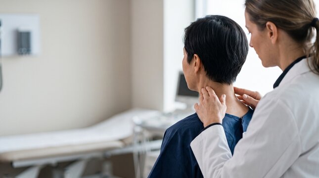 Clinician Examining Cervical Lymph Nodes From Behind