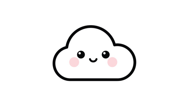 Sweet smiling cartoon cloud character with rosy pink cheeks on a simple and clean white background.