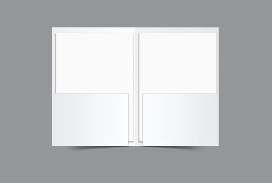 A4 Size Pocket folder mockup featuring open and white paper presentation folders on background, with clean blank surfaces for showcasing branding, stationery, presentation document, and print designs.