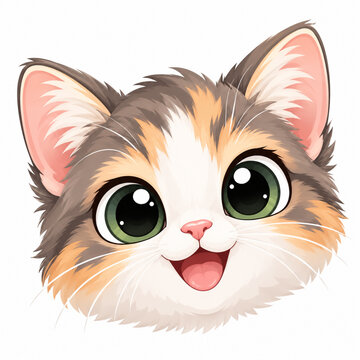 Cute Cartoon Cat Head Vector Illustration