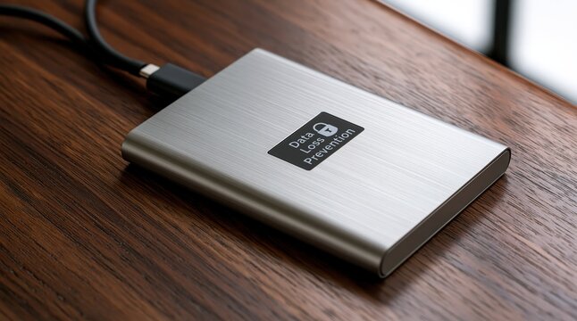 Hard drive portable external storage device with digital data security protection and backup technology on desk