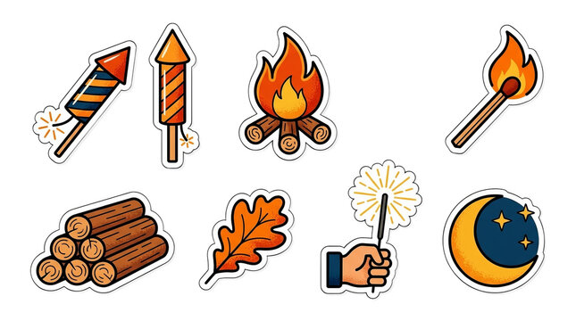 Guy Fawkes Night Celebration Icon Set transparan background 