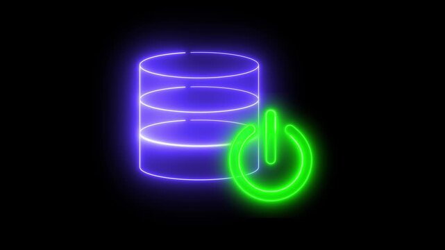 Glowing database and power symbols