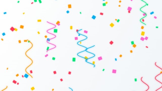 Colorful confetti and streamers isolated on white background