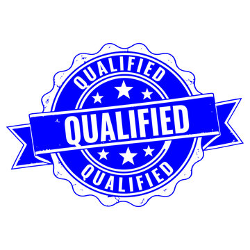 Blue qualified professional certification badge with ribbon