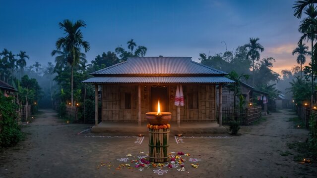 Kati Bihu Celebration in Traditional Assamese Village