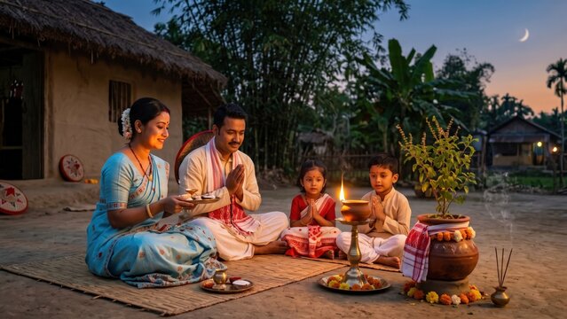 Traditional Assamese Family Festival Celebration During Kati Bihu