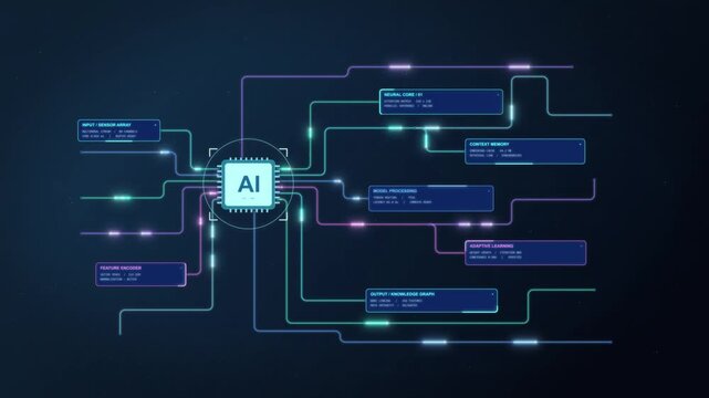 AI Neural Network Data Flow with Glowing Processor Animation