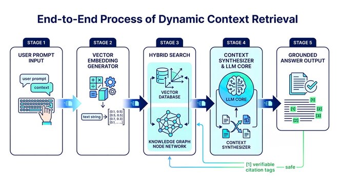 Context retrieval from user prompt through hybrid search to answer