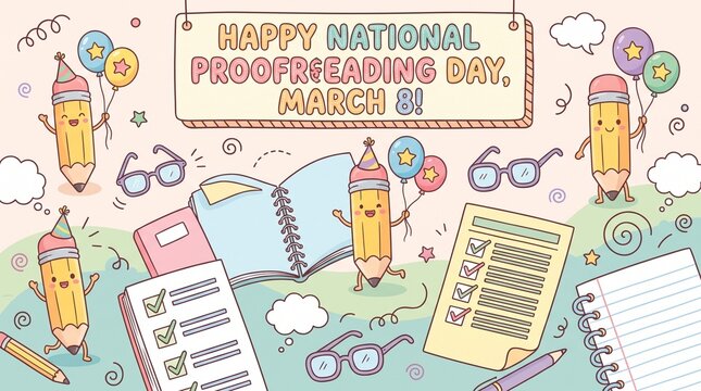 Happy national proofreading day illustration with pencils