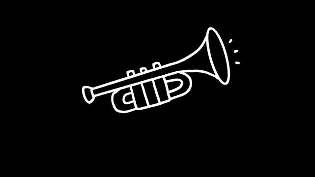 trumpet hand drawn animation, brass instrument, bugle horn, jazz music, fanfares signal, orchestra sound, animated illustration video motion clip graphics