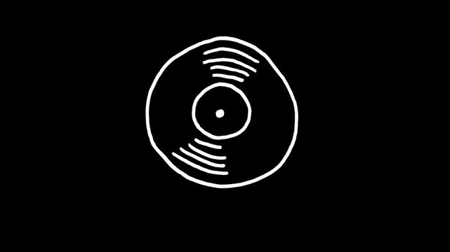 vinyl record hand drawn animation, lp disc, retro audio, music album, vintage sound, turntable spin, animated illustration video motion clip graphics