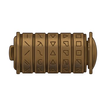 Antique Bronze Cryptex with Geometric Symbols on White Background