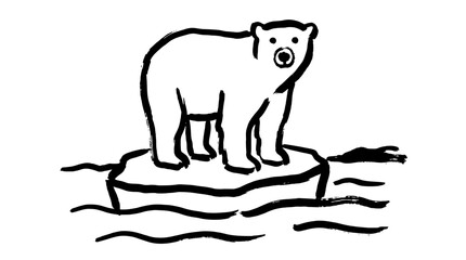Obraz premium Minimalist black and white ink sketch of a polar bear on melting ice floe