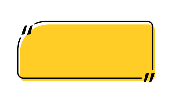 Quote box title isolated. Yellow rectangle speech quotation mark frame. Text talk info message box border. Dialog mark speech quotes icon. Vector png illustration