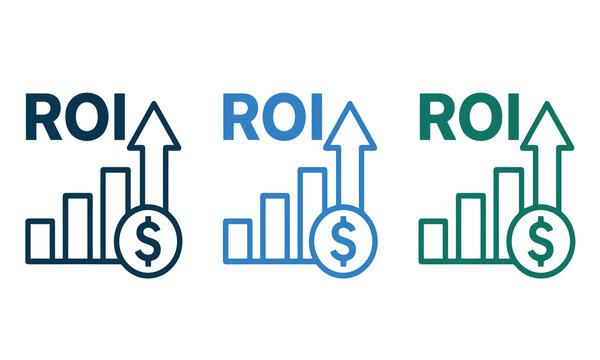 Set of roi icons with rising bar chart and dollar sign