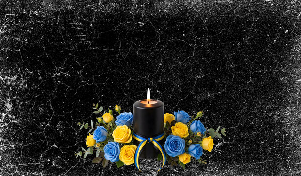 Candle on the background. Postcard for the event, memorial day, mourning. Ukraine. Popular pattern for designers, marketers, advertising. Object, symbol.