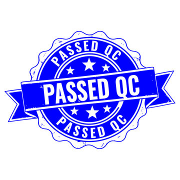 Passed qc achievement badge with blue ribbon and red seal