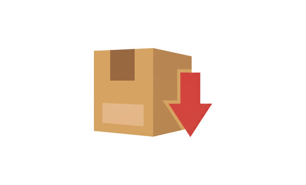 Warehouse box with price reduction arrow icon