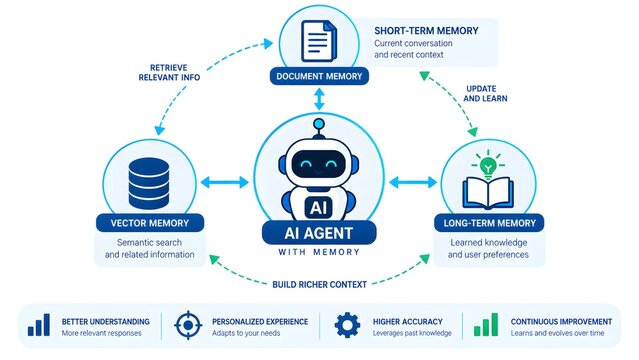 Agent Memory Diagram With Vector Document Short and Long Term Memory
