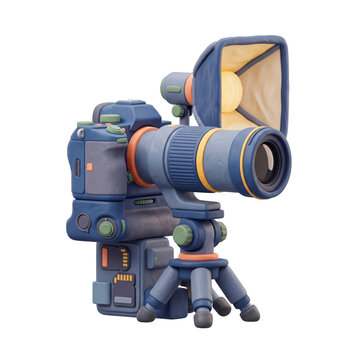 3D Clay Professional Camera with Softbox and Lens Illustration