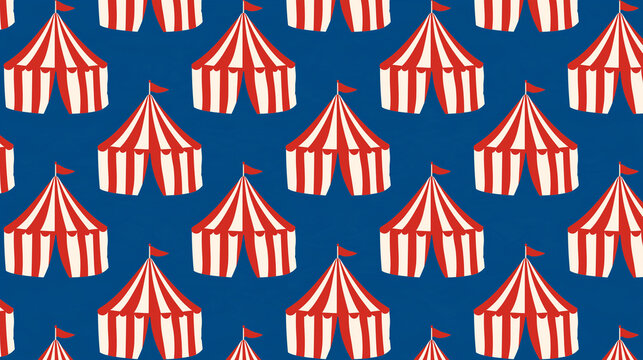 Red and White Circus Tent Pattern on Blue Background