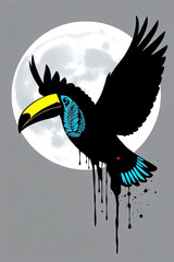 Fototapeta premium Flying Toucan Silhouette High Contrast Solid Black