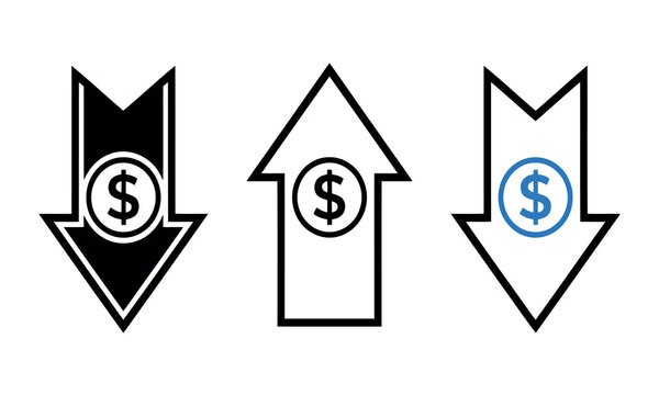 Set of financial arrow icons with dollar sign symbols