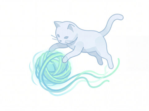 Cute kitten pouncing on a ball of yarn