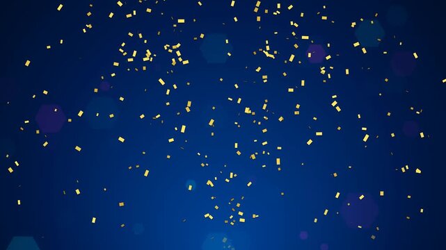 Abstract deep sapphire blue background with falling golden confetti particles. This seamless motion graphic loop is perfect for luxury award or celebration video designs.