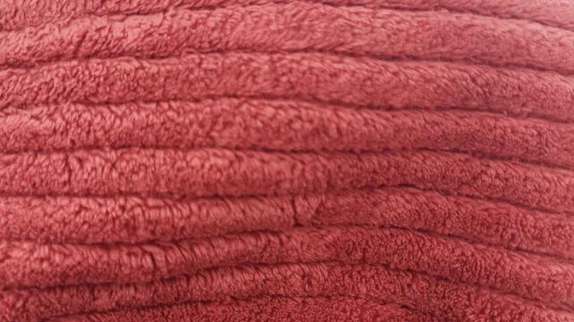 Red Ribbed Plush Fabric Close Up Soft Textile Texture