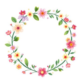 Whimsical floral wreath featuring heart-shaped leaf frame, romantic, organic