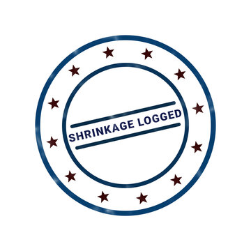 Blue circular badge with microstock logo and text watermark