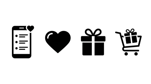 Shopping icons with heart for e-commerce and online retail concepts in a flat graphic style
