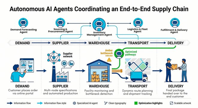 Autonomous agents coordinating an end to end supply chain