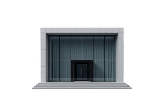 Modern recessed black fireplace set into gray wall surround