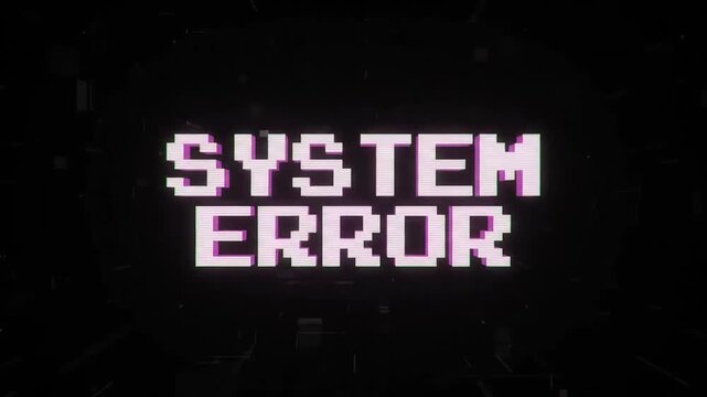 Pixel text system error message glitching on dark background