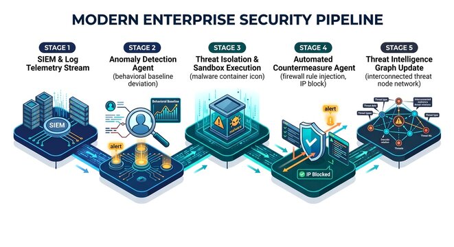 Enterprise security pipeline from anomaly detection to countermeasure