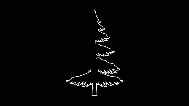 Minimalist white line drawing of evergreen tree silhouette appearing against plain black background digital art graphic.