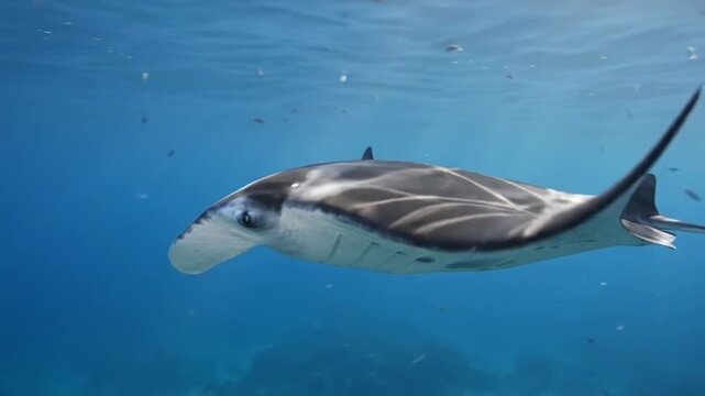 Graceful Manta Ray Swimming Underwater in Clear Blue Ocean